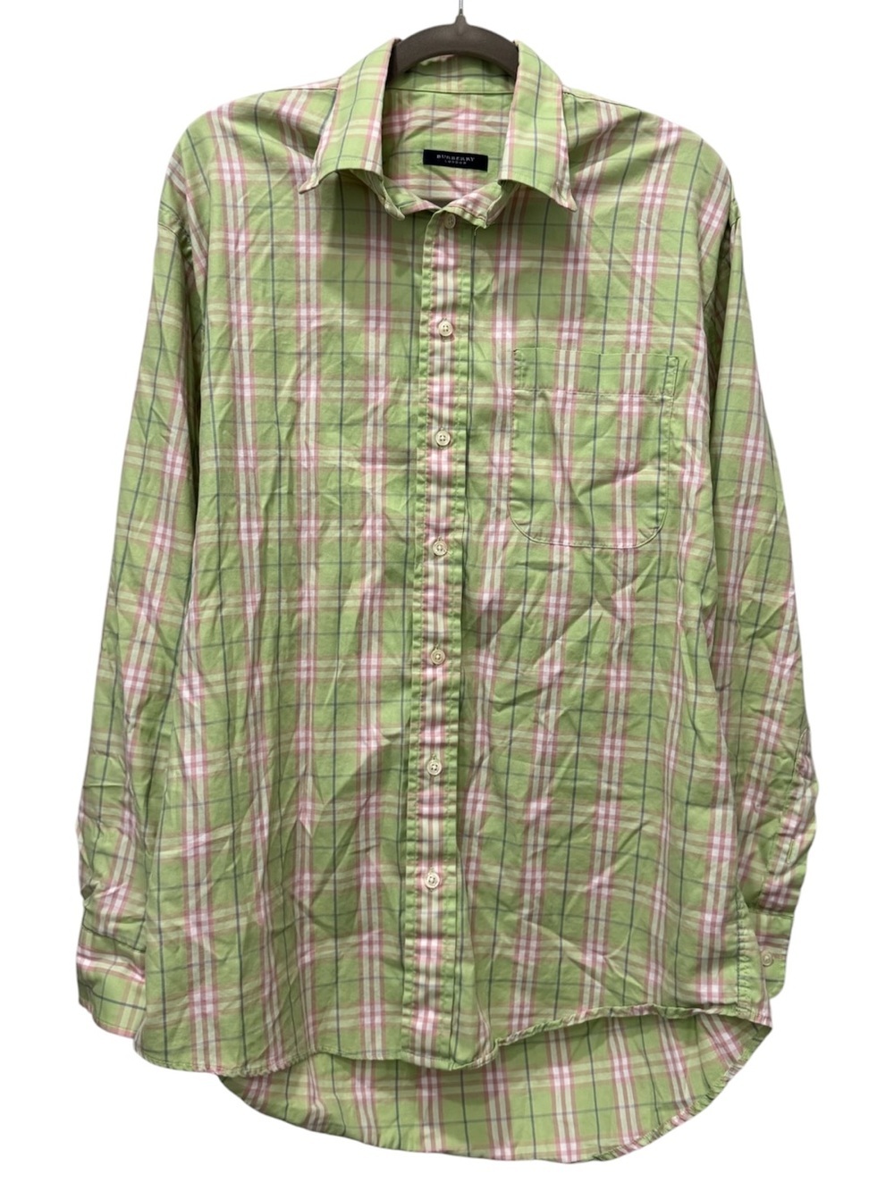 Burberry London Men’s Green Pink Plaid Button Down Shirt Sz Medium Made in USA